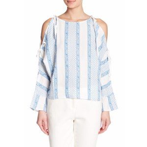 Line & Dot Blue/White Agathe Tie Sleeve Blouse